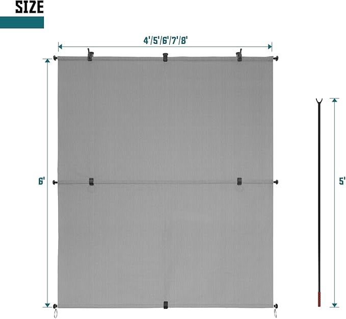 Bynbbur 8'W x 10.5'H Outdoor Patio Shades Foldable Roller Blinds, 220 GSM Sun Shade Roll Up Porch Screens Exterior Shade Cloth for Deck Pergola Backyard, Light Gray