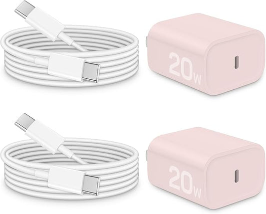 Brasag i Phone 17 16 15 Charger Fast Charging - 20W PD Fast Charger Block with 6Ft USB C Cable for i Phone 17/16/15 Series, i Pad Pro/Air/Mini, Galaxy S23, Pixel 8 & More (2-Pack) Pink