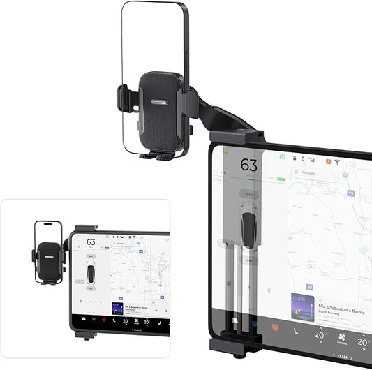 Adjustable Tesla Phone Mount Car Phone Holder for Model 3 and Model Y, No Glue Required,Center Console Display iPhone Holder, Touchscreen Phone Mount for Tesla Fits for All Phone(Black)