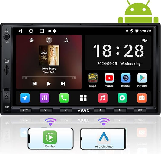 ATOTO A5L 7inch Android Double DIN Car Stereo, Wireless CarPlay&Android Auto Touch Screen, Wi-Fi/USB/BT Tethering, DSP, FM&SS Car Radio, GPS Tracking, MirrorLink, HD LRV, AI Chat, 2G+32G, A5LG2A7T