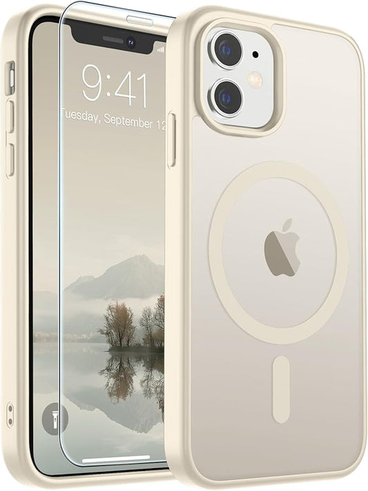 SUPFINE Magnetic for iPhone 11 Phone Case (Compatible with MagSafe) (Military Grade Drop Protection) Slim Translucent Matte Shockproof with Anti-Fingerprint Phone Case,Antique White