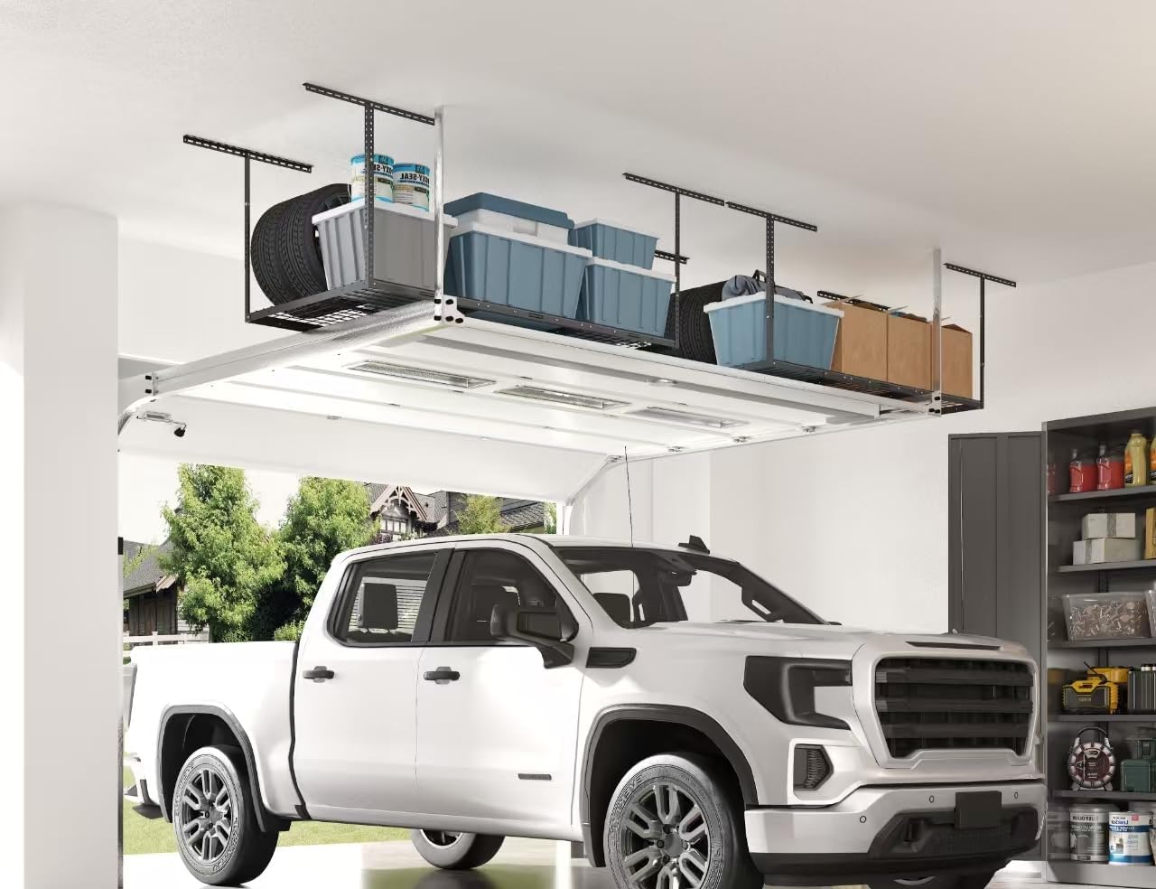FLEXIMOUNTS 3x6 Overhead Garage Storage Adjustable Ceiling Rack 72" Length x 36" Width x 40" Height, 450lbs Weight Capacity, Black