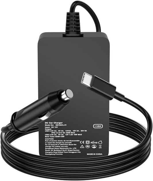 Laptop Car Charger 100W, USB C Port – Replacement for MacBook Pro/Air, Dell, HP, Lenovo,ASUS, Acer - with Extra USB-A Port for Tablets, Phones, Earbuds and More Other USBC Devices Computer AC Adapter
