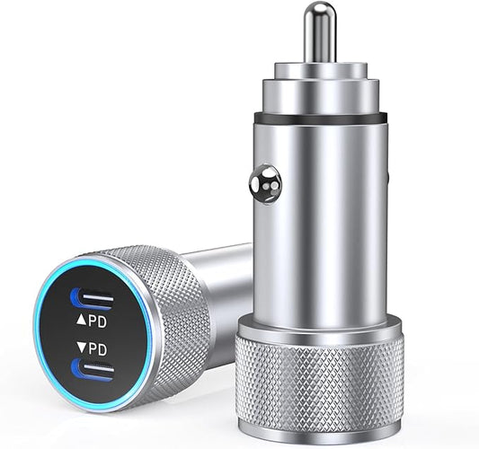 iPhone 15 Charger Car Adapter,2Pack Super Fast PD Dual Port Type C Car Charger Adapter Metal Mini Cigarette Lighter USB C iPhone 15 Charging Cable for iPhone 15/14/13/12/11/Samsung Galaxy S23/S22/iPad