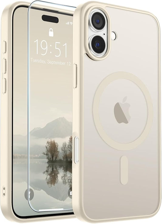 SUPFINE Magnetic for iPhone 16 Plus Case (Compatible with MagSafe) (Military Grade Drop Protection) Slim Translucent Matte Shockproof with Anti-Fingerprint Phone Case,Antique White
