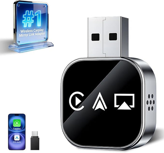 Wireless Carplay Mirror Link Adapter for Apple 3 in 1 Bluetooth Mirroring iOS Phone to Car Screen Adapter 2026 Wired to Wireless Portable USB Car Play Screen Connector for iPhone to Watch Movies