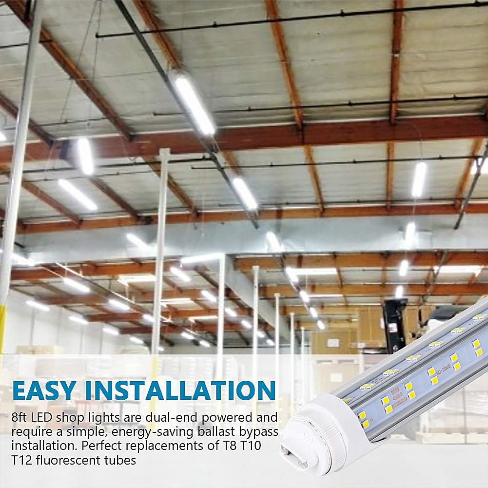 R17D/HO 8FT LED Bulbs - (10 Pack) Rotate V Shape, 6000K Cold White 120W, 18000LM, 300W Equivalent F96T12/DW/HO, Clear Cover, T8/T10/T12 Replacement, Dual-End Powered, Ballast Bypass