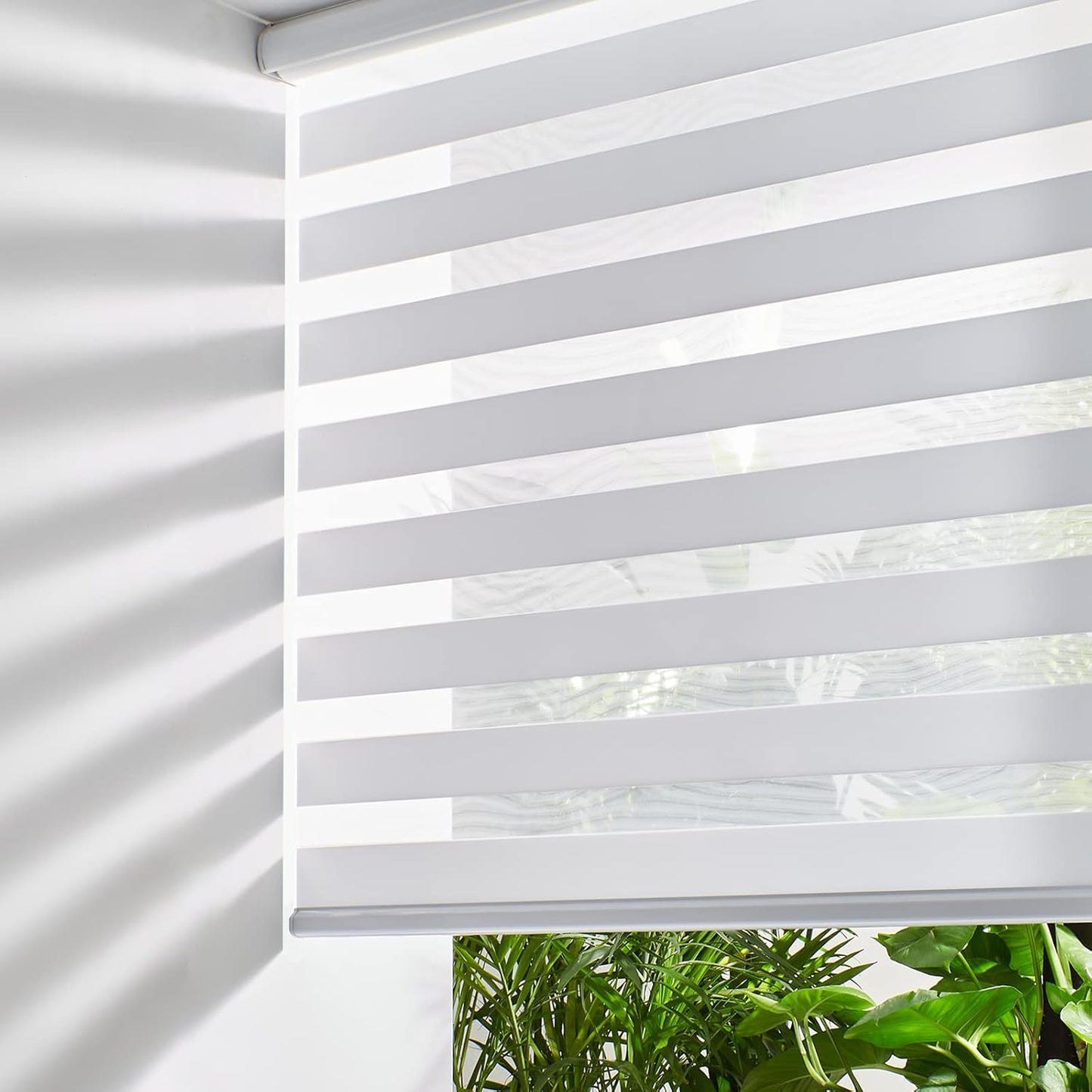 Persilux Cordless Zebra Blinds for Windows (59" W X 47" H, White) Free-Stop Dual Layer Roller Windows Shades for Day and Night, Light Filtering Sheer Shades for Home, Bedroom, Easy to Install