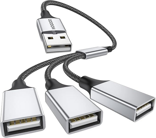 MOGOOD 3 in 1 USB Splitter Cable, Portable USB 2.0 Hub for Charging, Data Transfer, Laptop, Mac