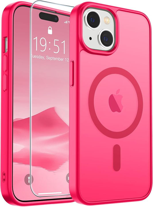SUPFINE Magnetic for iPhone 15 Case (Compatible with MagSafe) (Military Grade Drop Protection) Slim Translucent Matte Shockproof with Anti-Fingerprint Phone Case,Hot Pink