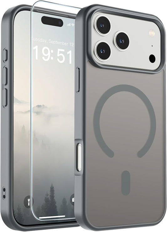 SUPFINE Magnetic for iPhone 17 Pro Max Case (Compatible with MagSafe)(Military Grade Drop Protection) Translucent Matte Shockproof with Anti-Fingerprint Phone Cover,Gray