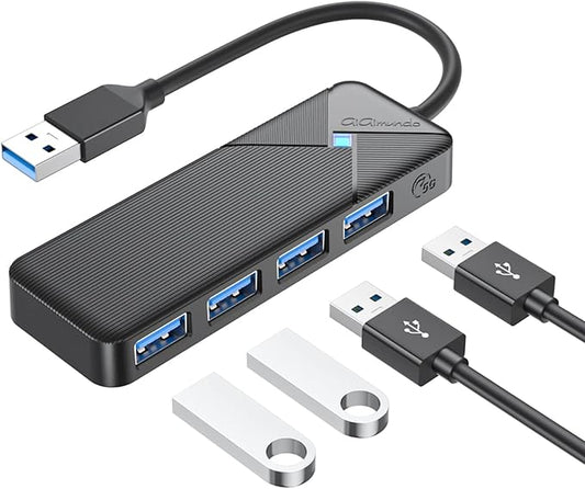 GiGimundo 4-Port USB Hub for Laptop, USB Hub Multiport Adapter 5Gbps Transfer, USB Splitter for Laptop, MacBook Pro/Air, iPad Pro, Dell, Chromebook, Keyboard, Mouse, HDD, Black