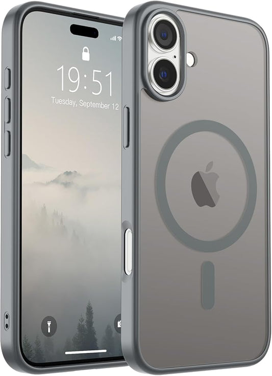 SUPFINE Magnetic for iPhone 16 Plus Case(Compatible with MagSafe)(Military Grade Drop Protection) Slim Translucent Matte Shockproof with Anti-Fingerprint Phone Case,Gray