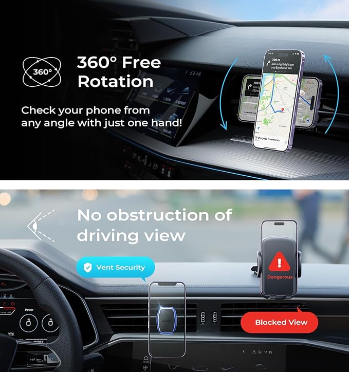 LISEN Magnetic Phone Holder for Car, [Easily Install] Car Phone Holder Mount [6 Strong Magnets] Cell Phone Holder for Car [Case Friendly] iPhone Car Holder Blue LV633