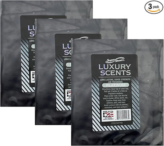 Jenray Products Super Sheet Car Air Fresheners: Luxury Scents Platinum - Long Lasting Odor Eliminators (Large Platinum, 3 Packs)