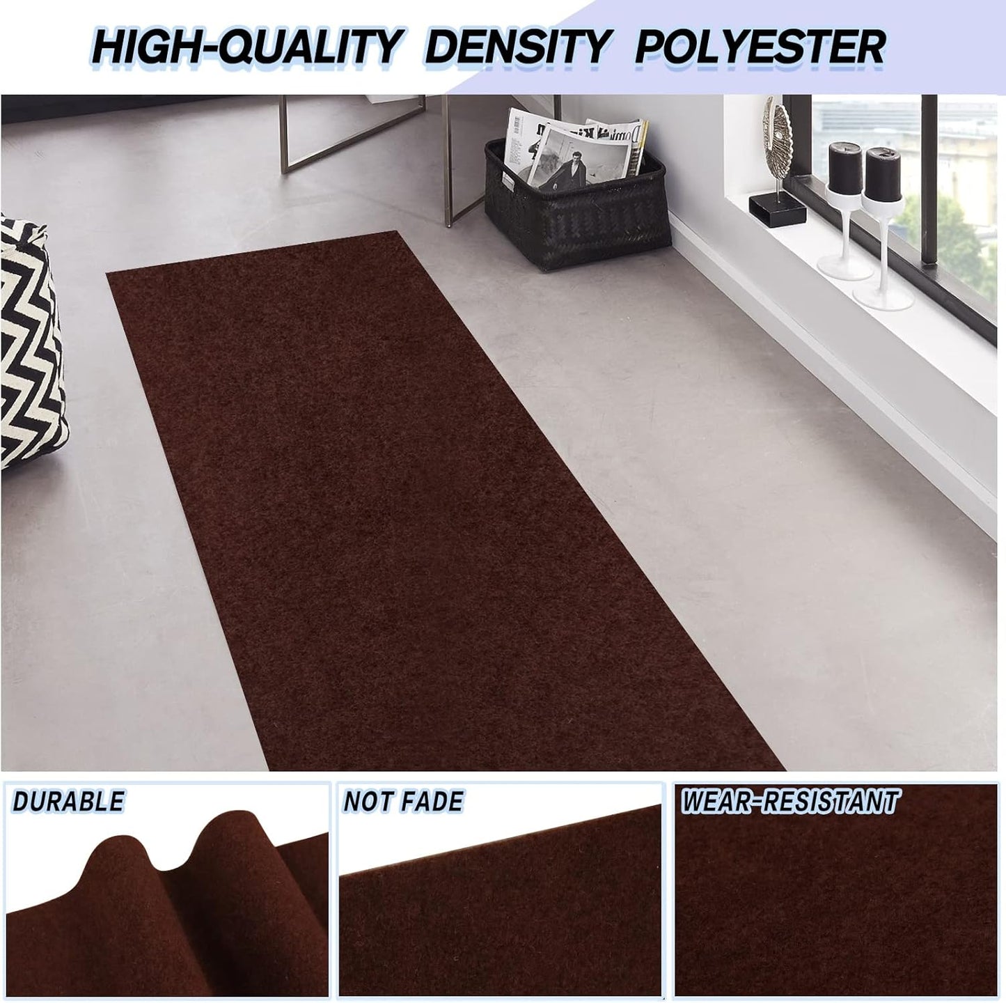 Custom Size Backed Non-Slip Area Rugs Runner, Easy Clean, Waterproof Runner Rugs for Hallway Entryway, Kitchen, Laundry, 2FT x 46FT, Brown