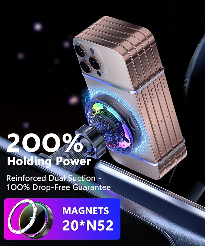 Qi2.2 25W Magnetic Car Mount Charger for Toyota C-HR 2019 2020 2021 2022 Accessories, for Fast Charging Cell Phone Holder 8 Inch Screen Fixed Clip with Cooling Fan＆54W Fast Adapter