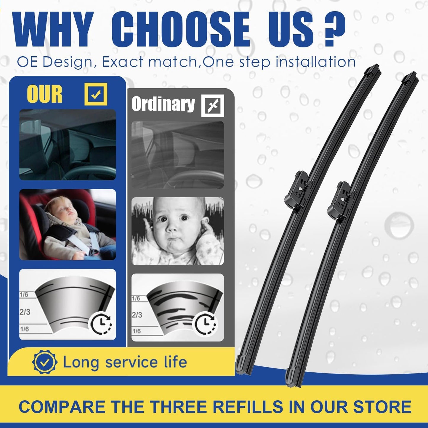 Wipers Replacement For MBZ C CLK Class CLK320 CLK500 CLK55 C230 C240 C280 C350 2003-2009 A8 S8 Original Equipment Replacement Windshield Wiper Blades Set 22"+22"(Set of 2) Pinch Tab