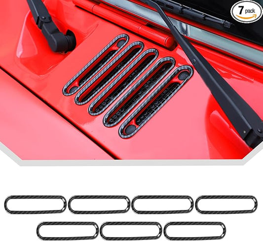 JeCar Carbon Fiber Hood Vent Trim Covers Fit for 2007-2018 Jeep Wrangler JK JKU 2/4-Door 7pcs