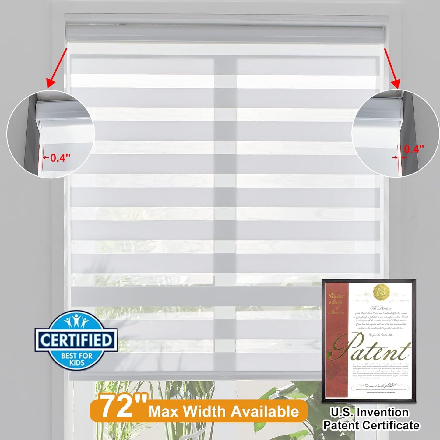 Persilux Zebra Blinds for Windows Cordless Blinds & Shades (15" W x 64" H, White) Free-Stop Roller Window Shades, Light Filtering Roller Shades for Windows, Light Control for Day and Night