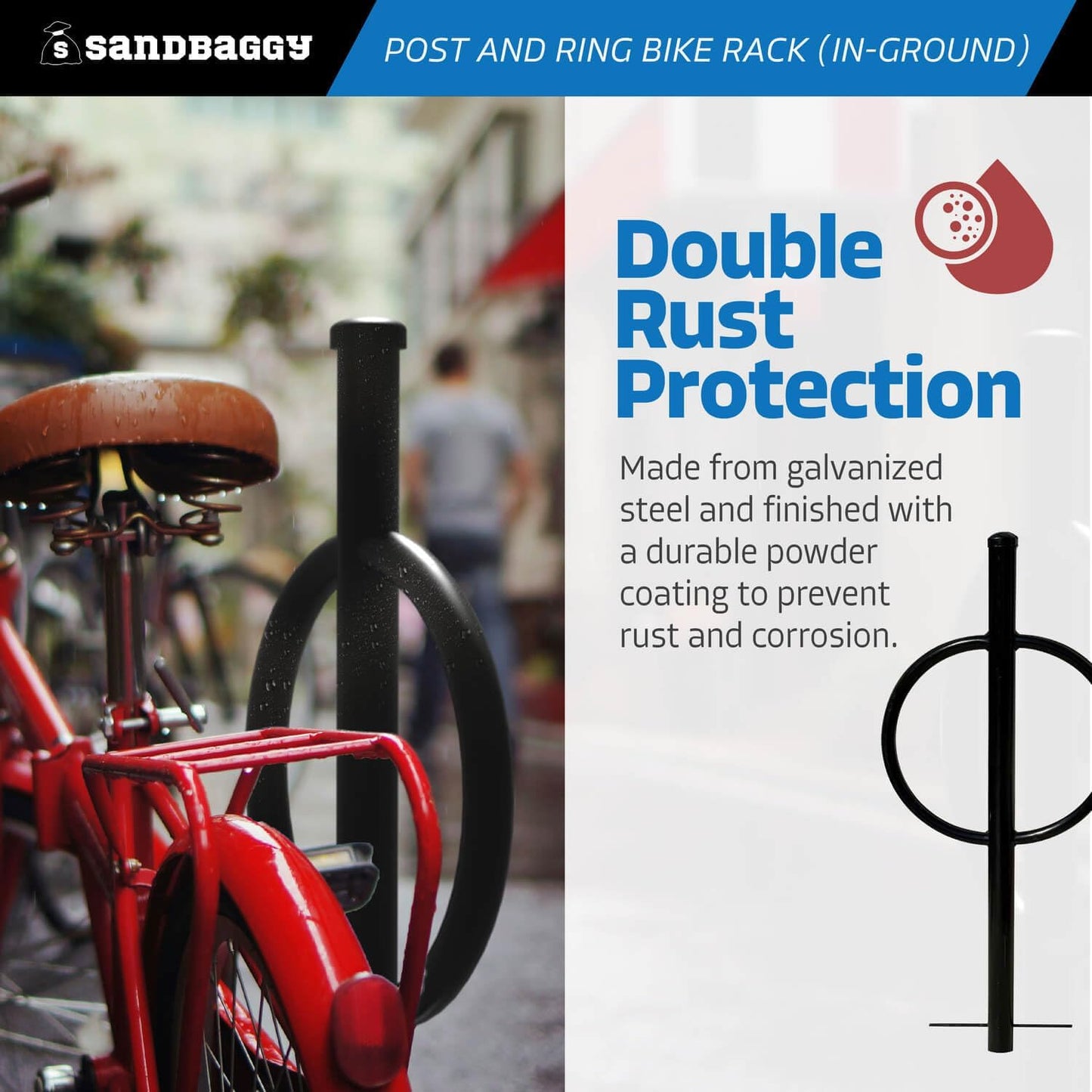 Sandbaggy Post and Ring Rack - In Ground - Commercial Outdoor Bike Parking & Storage Racks (Orange, 1)