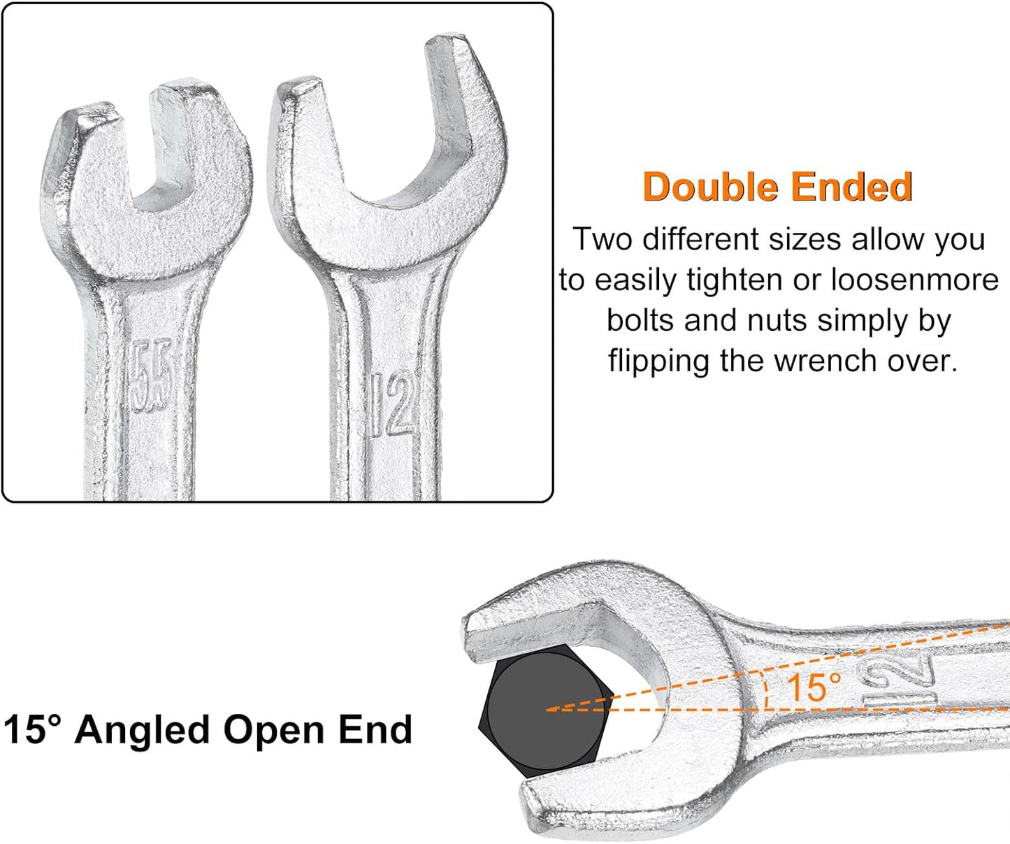 HARFINGTON 5pcs Double Open End Wrench 22mm x 24mm Metric 15 Degree Offset Angle Small Flat Head Wrench Galvanizing Open Ended Spanner for Automotive Repair Furniture Assembly