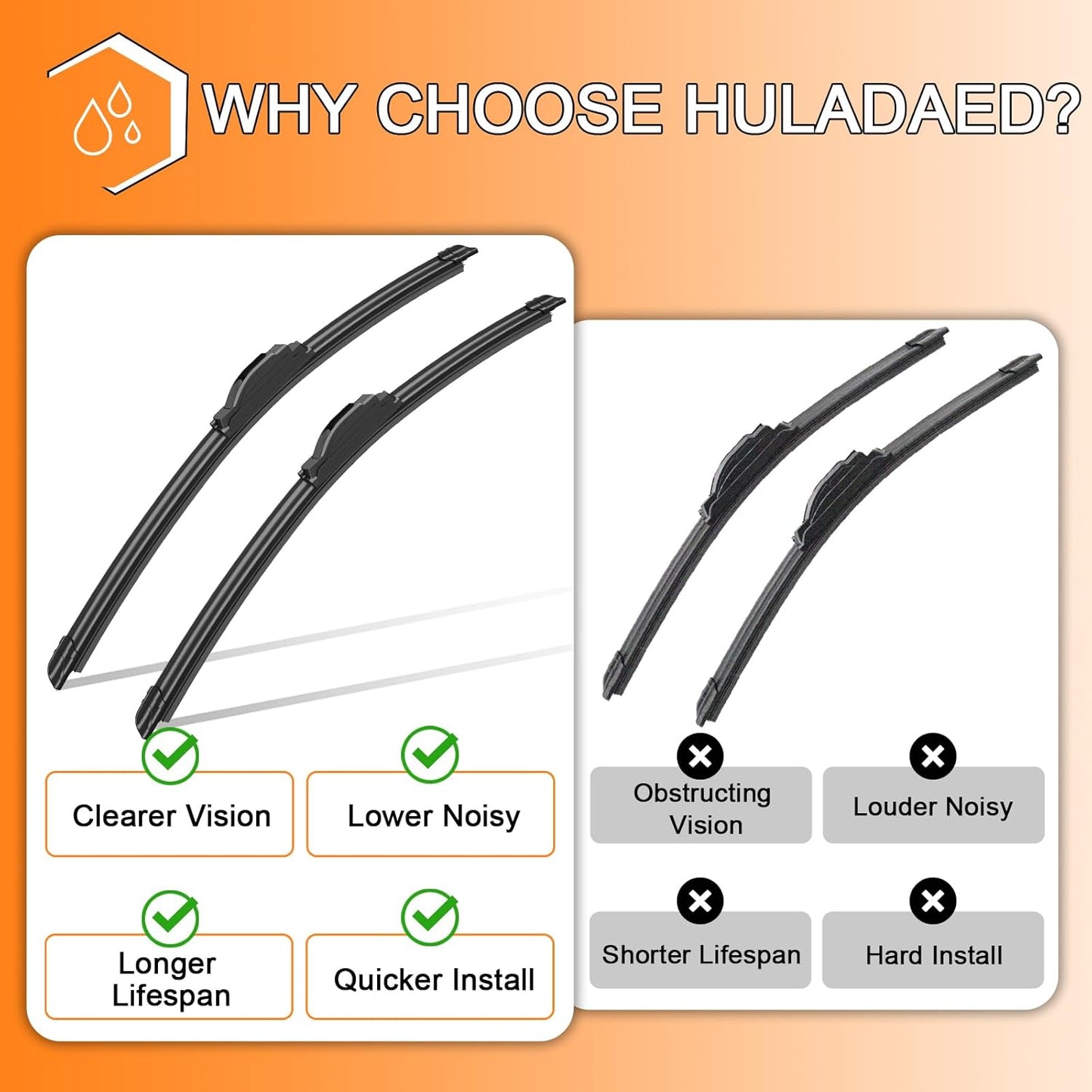 HULADAED® 26'' 18'' 14'' Windshield Wipers Replacement for Jeep Cherokee 2023-2014,Silicone Front Rear Wiper blades for MY Car-All Weather & Quiet(3 PACK)