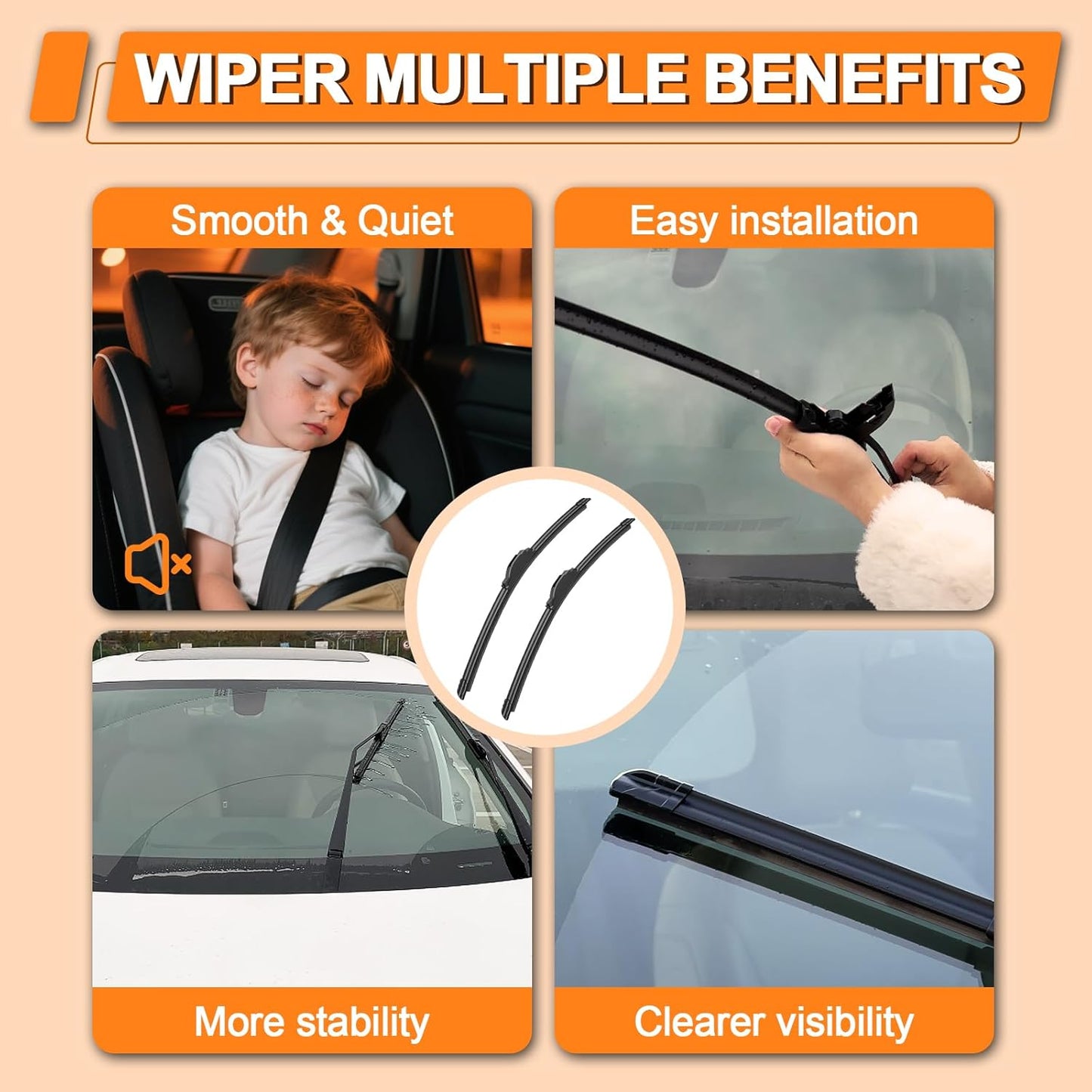 HULADAED® 26'' 18'' 12'' Windshield Wipers Replacement for Kia Telluride 2023-2020 Sedona 2021-2015,Silicone Front Rear Wiper blades for MY Car-All Weather & Quiet(3 PACK)