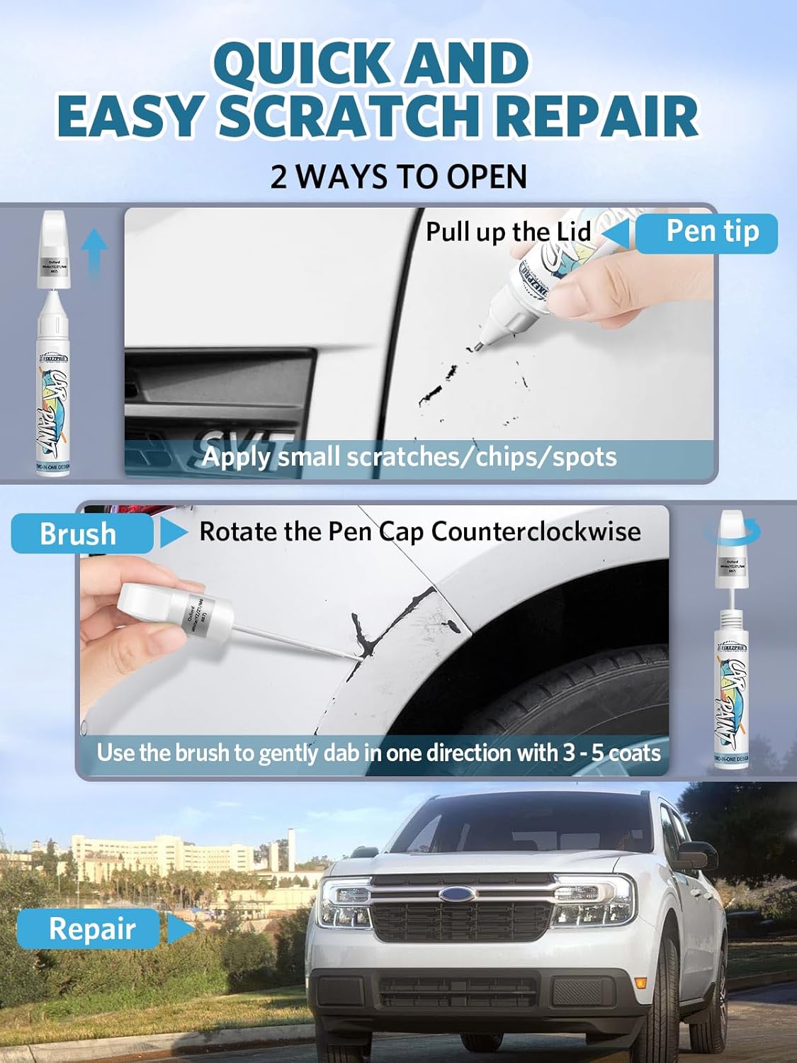 Rapid Red(D4) Touch Up Paint for Ford, Car Paint Scratch Repair Remover Pen Color Exact Match, Quick and Easy Fix Automotive Chips and Nicks Scuff