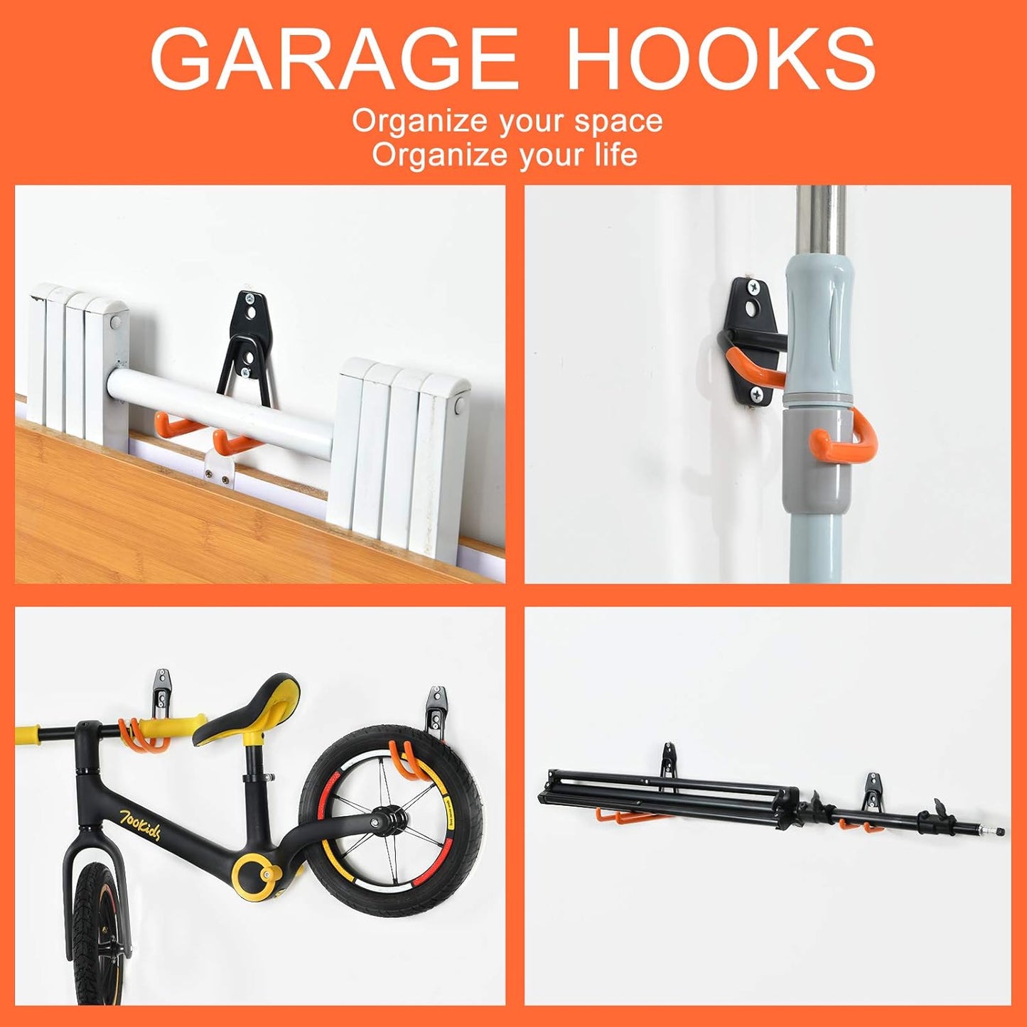 AOBEN Garage Hooks Heavy Duty, Steel Garage Storage Hooks, Utility Tool Hangers and Combinable Wall Mount for Organizing Ladder, Hold Chairs, Heavy Tools (Small U, 10 Pack)