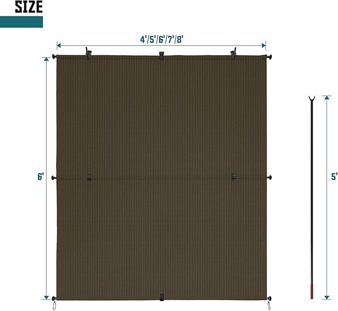 Bynbbur 4'W x 10'H Outdoor Patio Shades Foldable Roller Blinds, 220 GSM Sun Shade Roll Up Porch Screens Exterior Shade Cloth for Deck Pergola Backyard, Brown