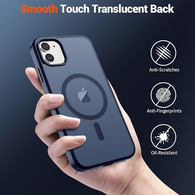 SUPFINE Magnetic for iPhone 12 Case/iPhone 12 Pro Case with Screen Protector (Compatible with MagSafe)(Military Grade Drop Protection) Translucent Matte Shockproof Phone Cover,Dark Blue