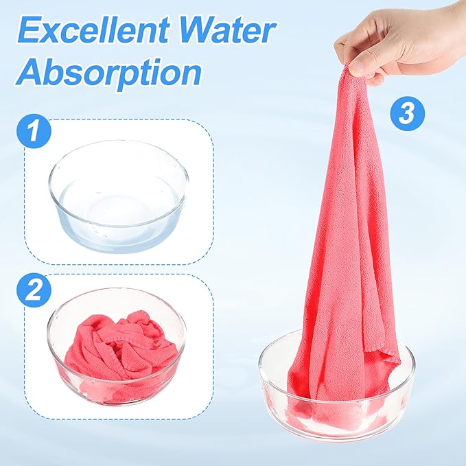 HARFINGTON 2 Pack Microfiber Cleaning Cloth, 30" x 14" Multi-Functional Cleaning Towels Reusable Absorbent Rags for Car Wash Kitchen Household Window Clean, Rose Red