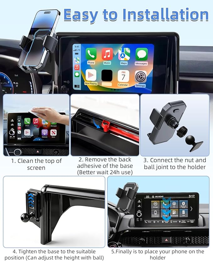 PZK Car Phone Mount for Toyota RAV4 2019-2025 Hybrid LE/XLE/Premium Accessories 7/8-Inch Screen 360° Rotation Smart Phone Cradles Auto Lock Cell Phone Holder Not Affect Air Vent (Not Fit 9/10.5 inch)