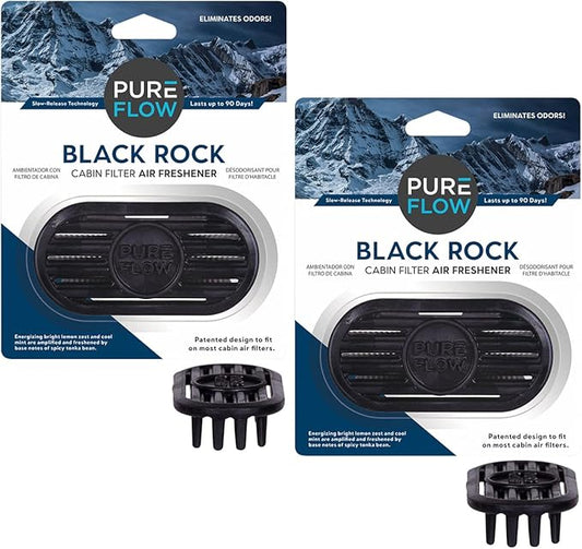 PUREFLOW Cabin Filter Air Freshener with Odor Eliminator - Fits on Most Car, Truck, and SUV Cabin Air Filters - Black Rock (Pack of 2)