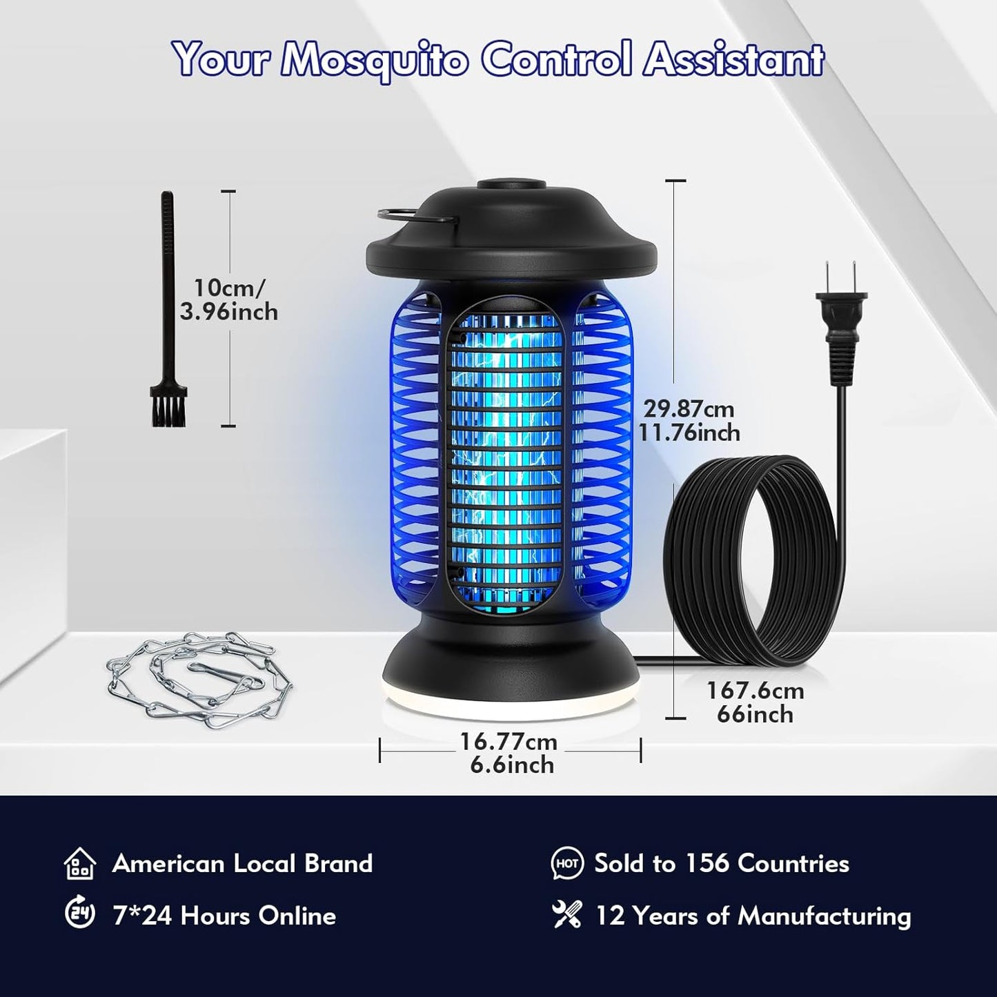 Bug Zapper Outdoor Indoor, Electric Fly Zapper Waterproof with 2W LED Light, 18W Power & 4000V High-Voltage, Coverage Area of 1/2-1 Acre, 5.5ft Cord, Plug-in Mosquito Trap for Patio Backyard Garden