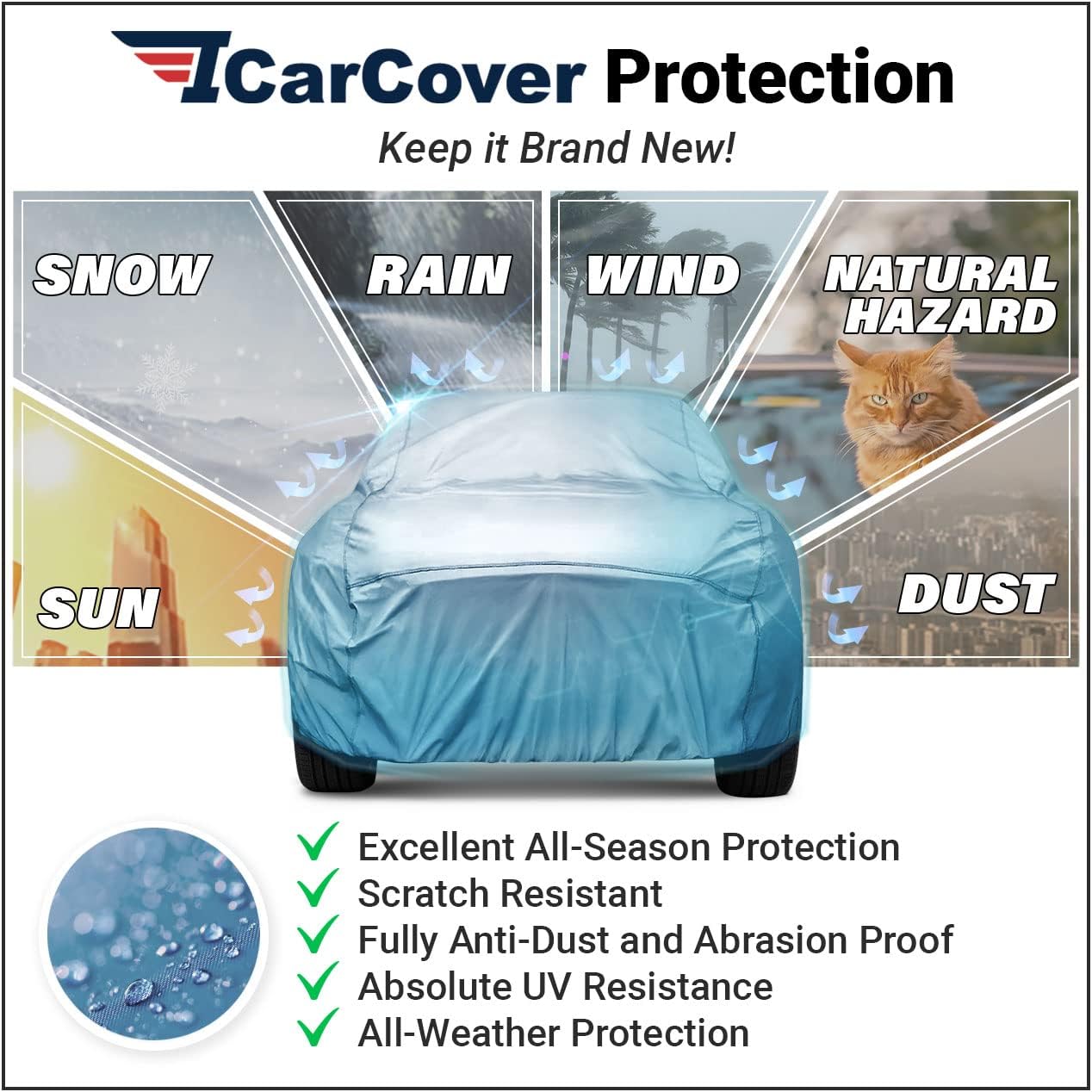 iCarCover Premium Car Cover for 1961-1962 Chevy Corvair Station Wagon Heavy Duty Waterproof All Weather Automobiles Custom Fit Indoor Outdoor UV Snow Protection Covers with Straps and Bag