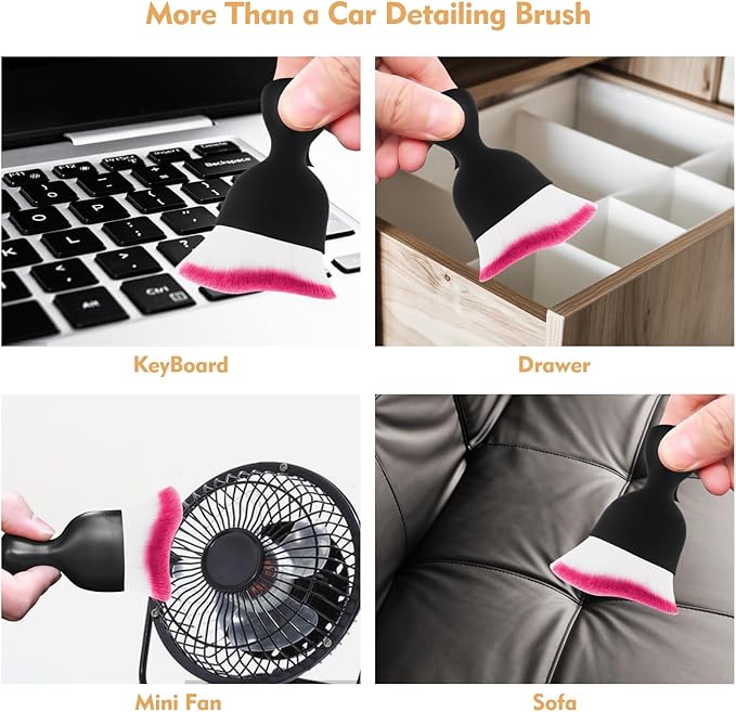 Car Interior Cleaning Brush Car Duster Interior with Ultra Soft Bristles Auto Detailing Brushes Dusting Car Accessories for Dashboard, AC Vents, Leather, Scratch-Free (2Pack_Red)