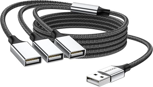 MOGOOD 3 in 1 USB Splitter Cable 1m, 1 Male to 3 Female USB2.0 Adapter, USB Extension Cable for Charging/Data Transfer/Laptop/Mac