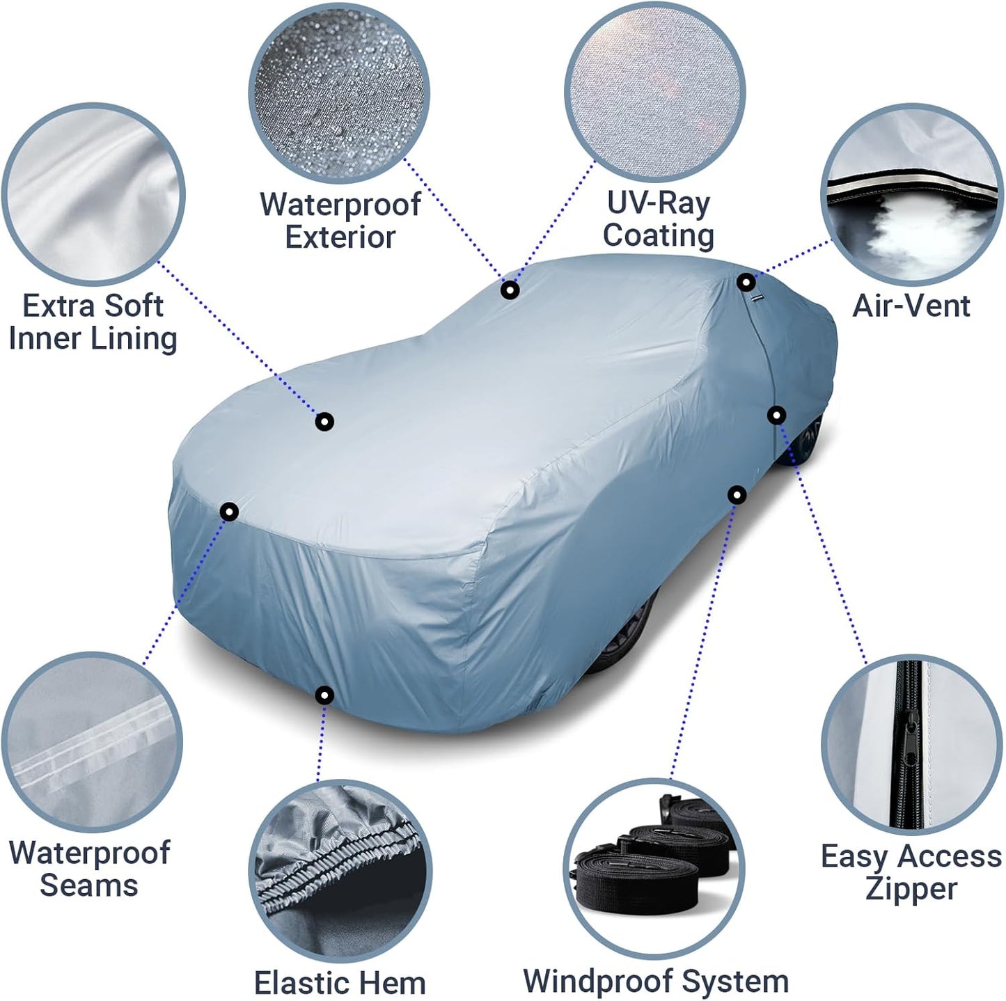 iCarCover Premium Car Cover for 1962-1967 Chevy Nova Wagon Heavy Duty Waterproof All-Weather Automobiles Custom Fit Indoor Outdoor UV Snow Protection Covers with Straps and Bag