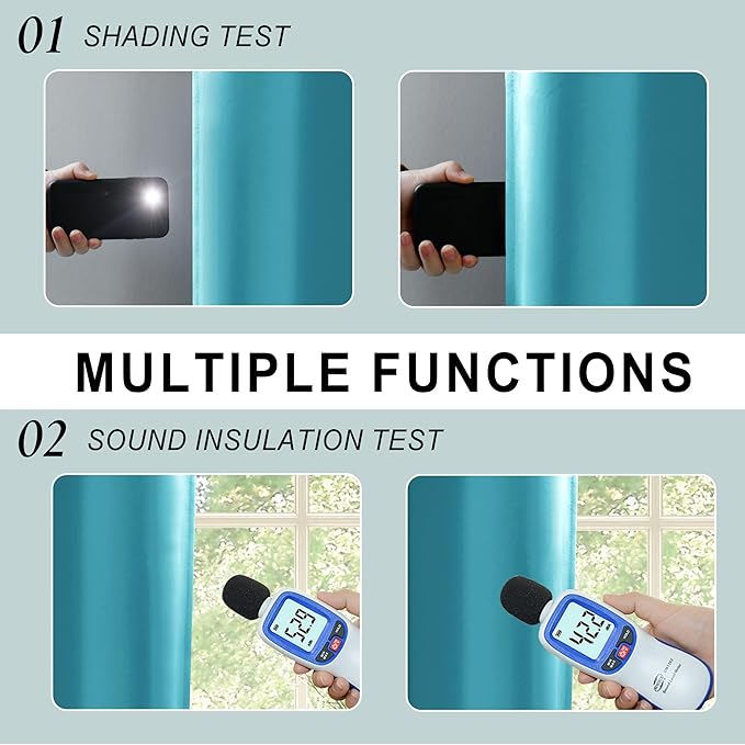 XWZO 100% Blackout Curtains 63 Inches Length with Tiebacks - Heat and Light Blocking Ring Top Window Drapes with Black Liner Backing for Bedroom/Kid's Room, Turquoise, W60 x L63, Set of 2 Panels