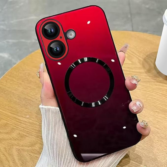Guppy Compatible with iPhone 16 Case Magnetic, with Full Camera Lens Protector [Compatible with MagSafe] Scratch Resistant Gradient Glass Back Cover Phone Case-Red