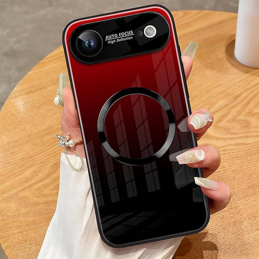 Guppy Compatible with iPhone Air Magnetic Case, with Full Camera Lens Protector [Compatible with MagSafe] Scratch Resistant Gradient Glass Back Cover Phone Case-Red
