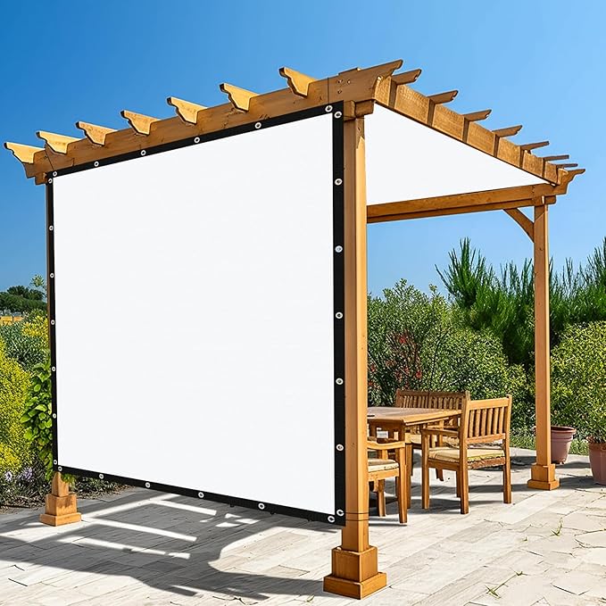 Amagenix 90% Pergola Shade Cover 7' X 9' Sun Shade Cloth with Grommets for Outdoor Garden Patio Porch, Commercial Grade 200 GSM - Cable Zip Ties Included (We Customized) GN108, White