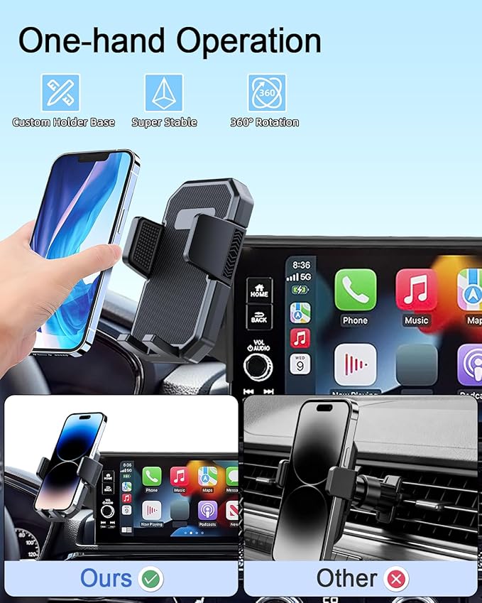 PZK Car Phone Mount for Toyota C-HR CHR 2019 2020 2021 2022 LE/XLE/Limited/Nightshade Accessories 8-inch Screen 360° Rotation Smart Phone Cradles Auto Lock Phone Holder Hands Free Not Affect Vent