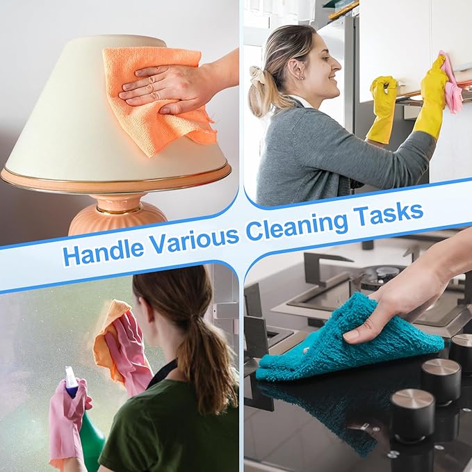 HARFINGTON 2 Pack Microfiber Cleaning Cloth, 20" x 10" Multi-Functional Cleaning Towels Reusable Absorbent Rags for Car Wash Kitchen Household Window Clean, Purple