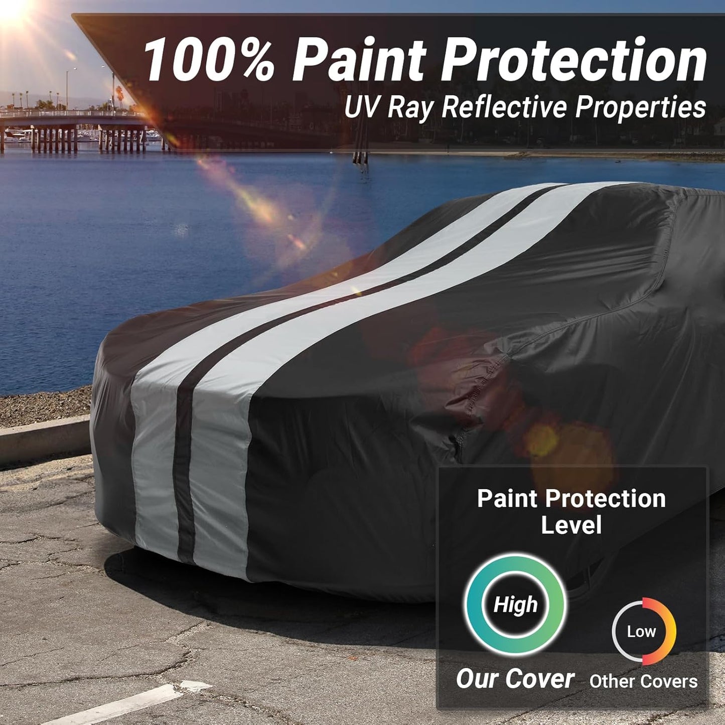 iCarCover Custom Car Cover for Chevy Monte Carlo (1978-1988) Waterproof All Weather Rain Snow UV Sun Protector Full Exterior Indoor Outdoor Car Cover (Stripe - Black/Gray)