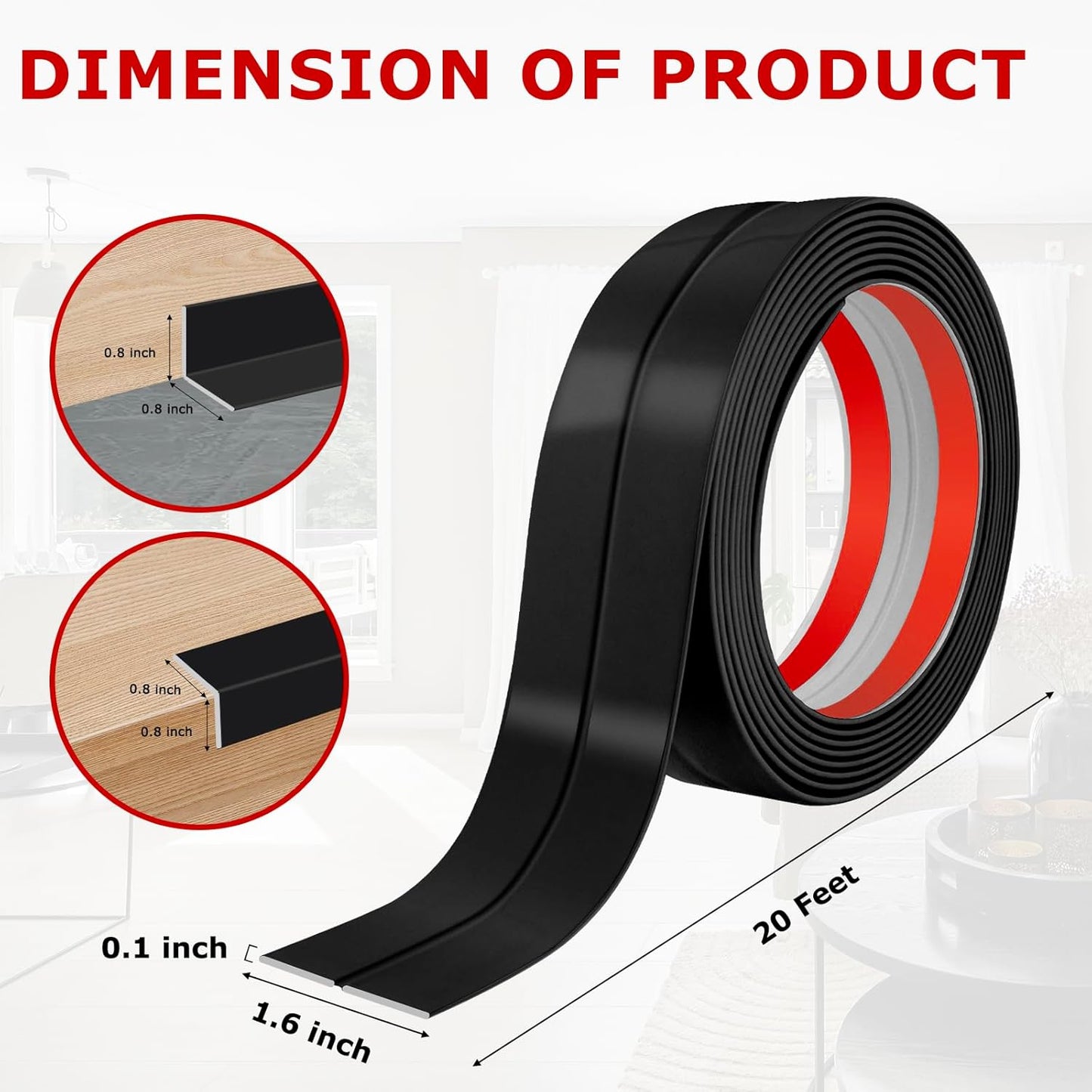 Flexible Wall Corner Protector Moulding Trim Peel and Stick Wall Corner Guards Edge Protector Self Adhesive Molding Trim Strip for Edge Ceiling (Black, 1.6 in x 20 Ft)