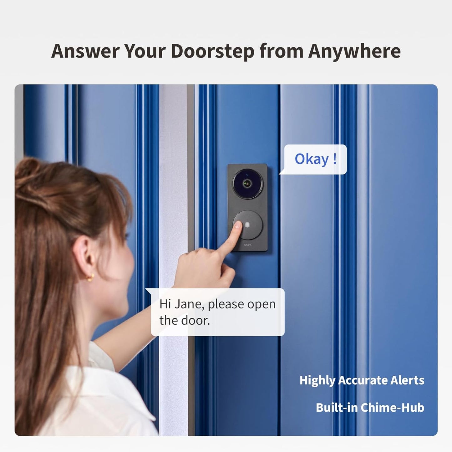 Aqara Smart Doorbell Camera G410 with Chime, 2K, HomeKit Secure Video, 2-Way Audio, Built-in Matter Hub, Wireless/Wired, Supports Apple Home, Alexa, Google, Home Assistant, 2.4G/5GHz Wi-Fi, Gray