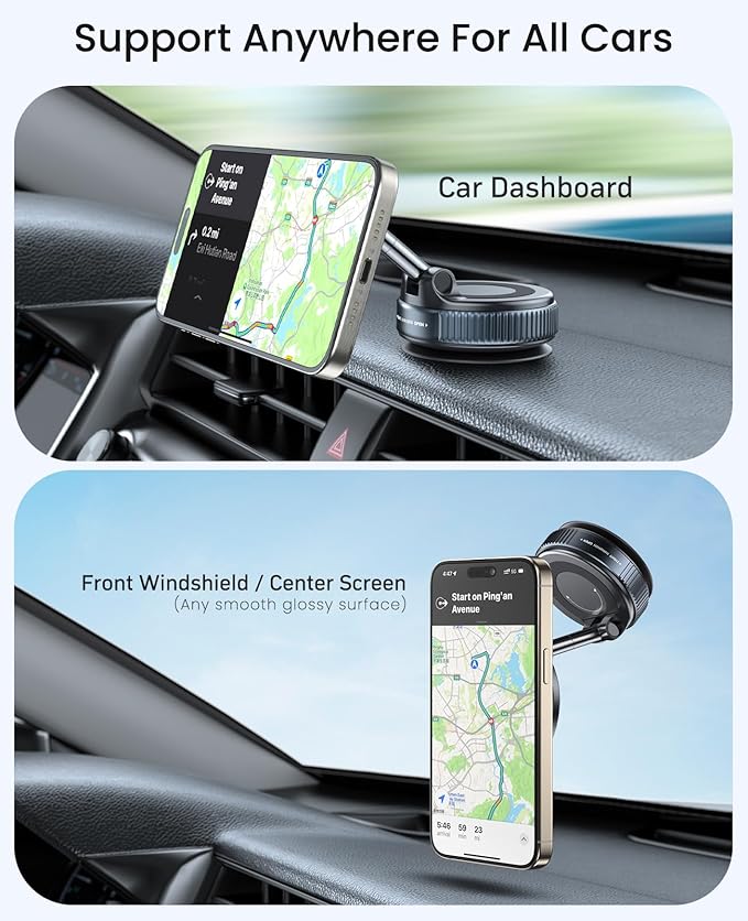 Jononser Magnetic Suction Cup Phone Mount for Magsafe, 360° Adjustable Magnetic Car Phone Holder, Pocket Size Foldable Car Mount, Cell Phone Holders for Your Car for iPhone 17 16 15 14 13 12 Series